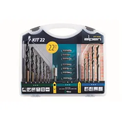 Alpen Bohrset Schraubset KIT22 im Kunststoffkoffer 22tlg 800222100
