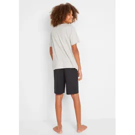 bonprix Shorty BONPRIX "Shorty mit weicher Baumwolle (4-tlg. Set)", Jungen, Gr. 176/182, blau (blau gestreift, dunkelblau, grau meliert bedruckt, schwarz), Jersey, Obermaterial: 95% Baumwolle, 5% Viskose.