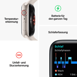 Apple Watch Series 8 GPS + Cellular 45 mm Edelstahlgehäuse silber, Sportarmband weiß