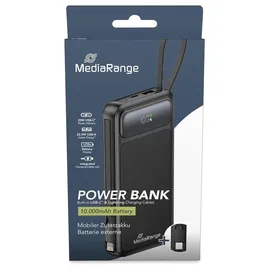 MediaRange Powerbank 10000mAh mit integrierten Ladekabeln und LC-Display Quickcharge MRMA753