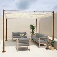 Pergola HWC-L42, Garten Pavillon Terrassenüberdachung, stabiles 7cm-Metall-Gestell 3x3m Bambus-Optik creme-weiß