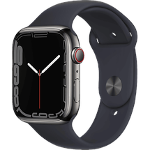 Apple Watch Series 7 GPS + Cellular 45 mm Edelstahlgehäuse graphit, Sportarmband mitternacht