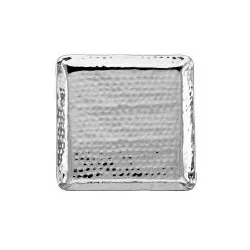 Tablett quadratisch, gehämmert, ganz Klein Durchmesser 20,0 cm Aluminium vernickelt