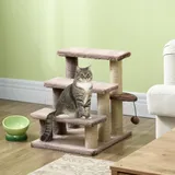 PawHut Haustiertreppe mit Kratzbaum Ball 3-stufige Katzentreppe Braun