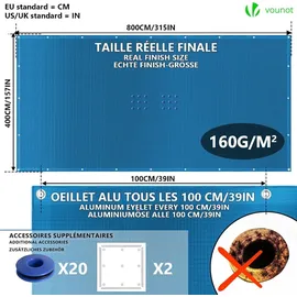 VOUNOT Poolabdeckung Rechteckig Dunkelblau 4x8 m