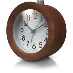 BEARWARE Analoger Wecker mit rundem Holzkorpus Holz Wecker mit beleuchtetem Ziffernblatt