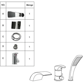 MuCoLa 3 Loch Set Badewannenarmatur Wannenrand Hahn Chrom Armatur Wasserfall Handbrause