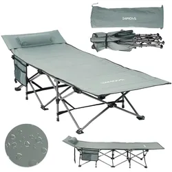 24MOVE® Feldbett Campingbett bis 150 kg In-und Outdoor Camping faltbar mit Seitentasche und Kissen