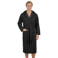 Laynenburg Herrenbademantel Bademantel Herren mit Kapuze aus 100% Baumwolle Frottee, mit Gürtel, aufgesetzten Taschen, Waden-lang für Spa, Sauna, M-XXXL schwarz XXXL