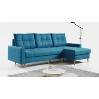 MKS MEBLE Ecksofa - L-Form Sofa mit Schlaffunktion - Wohnlandschaft L Form, Ecksofa mit Schlaffunktion und Bettkasten, Schlafsofa mit Bettkasten, Couch mit Schlaffunktion - Blau Astra