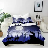 ANHOPE Wald Wolf Mond Bettwäsche Set 3 Teilig Bettbezug 240x220 cm & 2 Kissenbezug 80x80 cm Microfaser Bettbezüge mit Reißverschluss Weich Ganzjahres Bettdeckenbezug Set