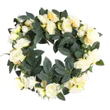 Botanic-Haus Rosenkranz (mit verschiedenfarbigen künstlichen Rosen) auf Drahtring (Creme-weiß-leicht-gelb)