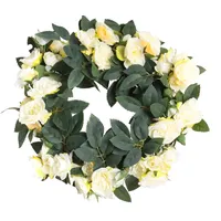 Botanic-Haus Rosenkranz (mit verschiedenfarbigen künstlichen Rosen) auf Drahtring (Creme-weiß-leicht-gelb)