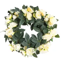 Botanic-Haus Rosenkranz (mit verschiedenfarbigen künstlichen Rosen) auf Drahtring (Creme-weiß-leicht-gelb)