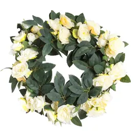 Botanic-Haus Rosenkranz (mit verschiedenfarbigen künstlichen Rosen) auf Drahtring (Creme-weiß-leicht-gelb)