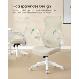 Songmics Schreibtischstuhl, ergonomische Rückenlehne, hochklappbare Armlehnen, cappuccinobeige