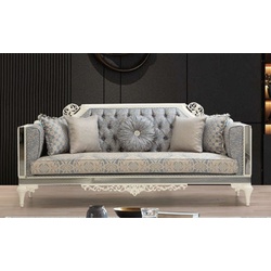 Casa Padrino Luxus Barock Sofa Grau / Beige / Weiß - Prunkvolles Wohnzimmer Sofa mit dekorativen Kissen - Barock Wohnzimmer Möbel