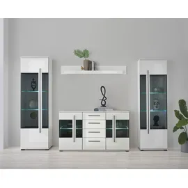 Home Affaire Wohnwand Cantara, Anbauwand, Wohnzimmer-Set, in Eiche Evoke, Weiß oder Kaschmir, (Set, 4-St), enthält zwei Vitrinen, ein Sideboard und ein Wandboard weiß 270 cm x 200 cm x 42 cm