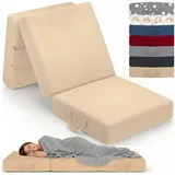 Klappmatratze 3-teilig, Gästematratze mit extra dickem Schaumstoff, ELONEO, 15 cm hoch, waschbarer Bezug, geeignet für Hausstauballergiker, schadstoffgeprüft beige