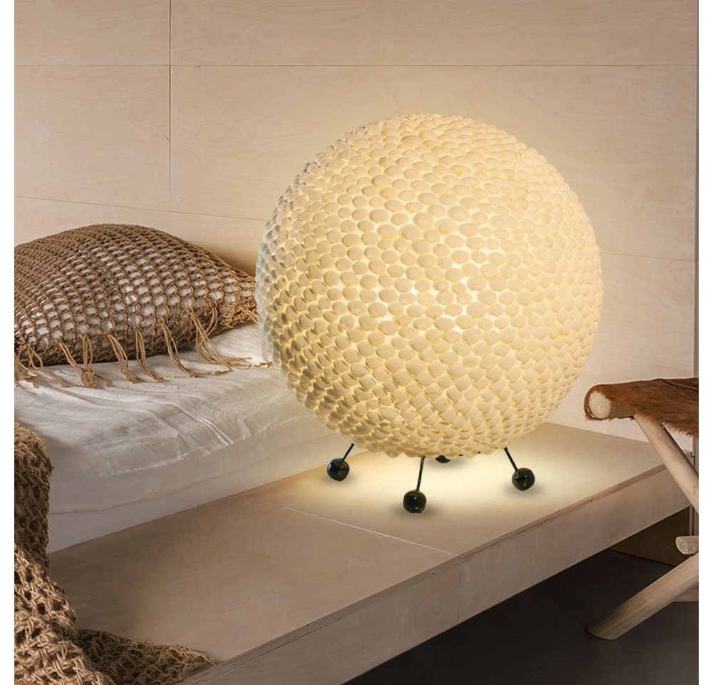 etc-shop LED Tischleuchte, Leuchtmittel inklusive, Warmweiß, Muschel Tisch Lampe Wohn Schlaf Zimmer Beleuchtung Kugel Design weiß