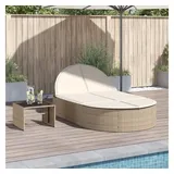 vidaXL Doppel-Sonnenliege mit Auflagen Beige Poly Rattan