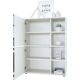 Vladon Highboard 79 x 105,5 x 35,5 cm Weiß matt/Weiß Hochglanz