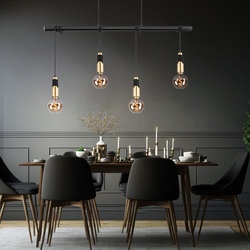 Esszimmerleuchte hängend Hängelampe messing schwarz Pendelleuchte 4 Flammig, Höhenverstellbar durch aufwickeln, 4x E27 Fassungen, LxBxH 100x6x120 cm
