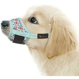 HEELE Hund Maulkorb, Maulkörb für Hunde, Weiche Nylon Drucken Maulkorb Air Mesh Atmungsaktiv Einstellbar Schleife Muster Haustiere Maulkörbe für Kleine Mittlere Große Hunde, Cyan Blume, M