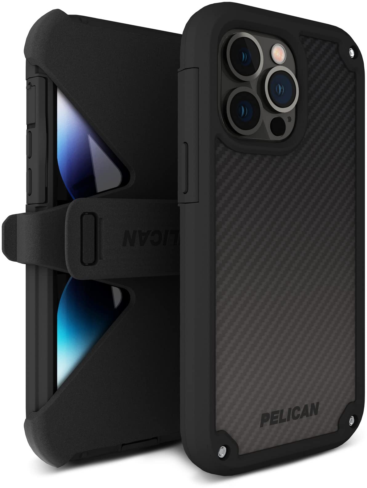 Pelican – Shield Series – Heavy Duty Magnetic Charging Compatible Kevlar Case Cover für Apple iPhone 14 Pro Max – Inklusive Gürtelclip Holster mit 6,4 m Fallschutz – Schwarz