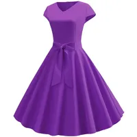 50er Rockabilly Petticoat Kleid Damen Hepburn Einfarbige Abendkleid Kurzarm Ballkleid mit V-Ausschnitt A-Linien Swing Cocktailkleid Hohe Taille Partykleid Abiballkleid Brautjungfern Kleider - L