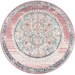 Teppich PACO HOME "Torres 271", pink, H:8mm Ø:160cm, Polypropylen, Teppiche, Kurzflor, Orient-Optik, Vintage Design, In- und Outdoor geeignet