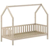 Vipack CABANE Hausbett 90x200 cm und seitlicher Umrandung, Kiefer massiv natur