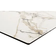 DeLife Esstisch Edge 200x100 Keramik Calacatta Luxe Weiß-Gold-Grau Kreuzgestell Rechteck Edelstahl, - Weiß