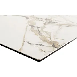 DeLife Esstisch Edge 200x100 Keramik Calacatta Luxe Weiß-Gold-Grau Kreuzgestell Rechteck Edelstahl, - Weiß