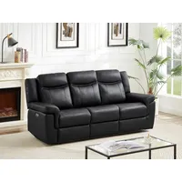 Relaxsofa elektrisch 3-Sitzer - Leder - Schwarz - mit Getränkehalter - KENNETH
