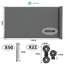 VOUNOT Zaunblende 1.8 x 10 m grau Polyethylen