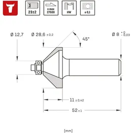 Stier Fasenfräser 45° Ø 28,6 mm Schaft-Ø 8 mm