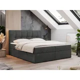 MKS Meble Boxspringbett 160x200 mit Bettkasten, Bett mit Matratze H4 Topper, Polsterbett 160x200 mit Bettkasten Kopfteil, Boxspringbett mit Mat... - Grau