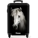 noboringsuitcases NoBoringSuitcases.com Handgepäck Koffer 55x40x20, cm Tiere auf schwarzem Hintergrund: Weißes Pferd, - Bunt