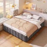 Flieks Hydraulisches Polsterbett 140x200cm ohne Kopfteil, Stauraumbett Holzbett mit Lattenrost, Jugendbett Klassisches Bett Boxspringbett, Leinen - Grau