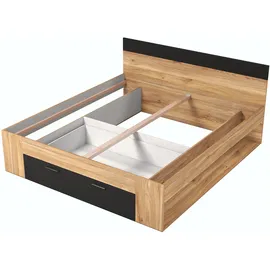 Home Affaire Bettgestell HOME AFFAIRE "Faweza, Breite 160 bzw. 180 cm, Stauraumbett", beige (eiche mauvella, schwarz, eiche mauvella, schwarz), B:186cm H:90cm L:205cm, Betten, Bettgestell, Funktionsbett Schublade mit extra viel Stauraum