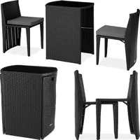 tectake® Poly Rattan Bistroset, platzsparend zusammenschiebbar, Gartenmöbel Set mit 2 Stühlen & Tisch, Outdoor Möbel, Sitzgruppe für Garten, Wintergarten, Balkon Terrasse - schwarz