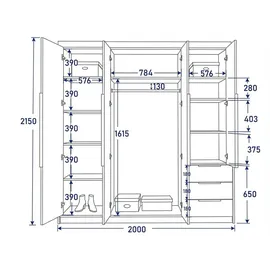 A&J MöbelLand Drehtürenschrank KLARI 200 x 215 x 59,5 cm Silberfarben