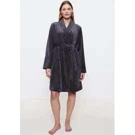 Triumph Morgenmantel TRIUMPH "Robes Fleece Robe 01", Damen, Gr. 44/46, grau (ink gray), Obermaterial: 100% Polyester, Midilänge, Hausmäntel, warmer Morgenmantel