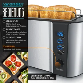 Arendo 3-teiliges Frühstücksset, Wasserkocher 1,5L, Langschlitz Toaster 4-Scheiben , 8er Eierkocher, Silber
