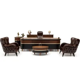 aea Luxus Büromöbel Arbeitstisch Hochwertig Kommode Sitzgruppe 7tlg. Homeofficeset - Braun