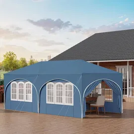 Woltu Pavillon 3 x 6 m inkl. 6 Seitenteile Blau