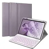 Fintie Tastatur Hülle für iPad Air 11" 2024, iPad Air 5 2022/ iPad Air 4 Hülle mit Tastatur 10.9" - Magnetisch Abnehmbarer Keyboard mit DIY Hintergrundbeleuchtung, Deutsches QWERTZ Layout, Lavendel