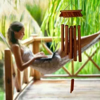 Relaxdays Windspiel Bambus, Klangspiel Tempel-Design, Hängedeko für draußen &