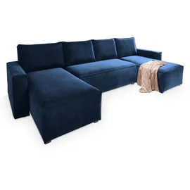 masseno Ecksofa U-Form Velours 3-Sitzer Blau